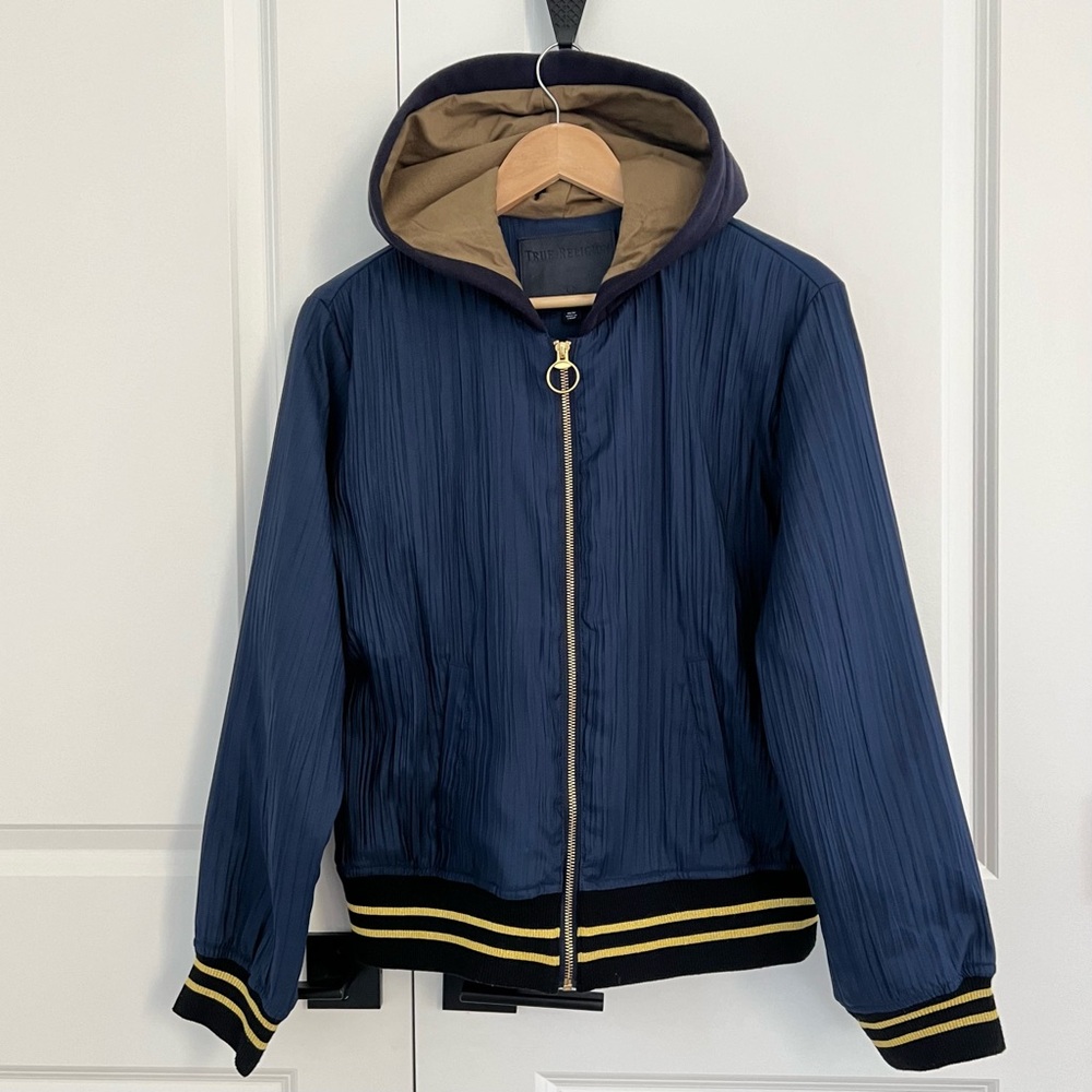 True Religion Pleated and Hooded Bomber Jacket